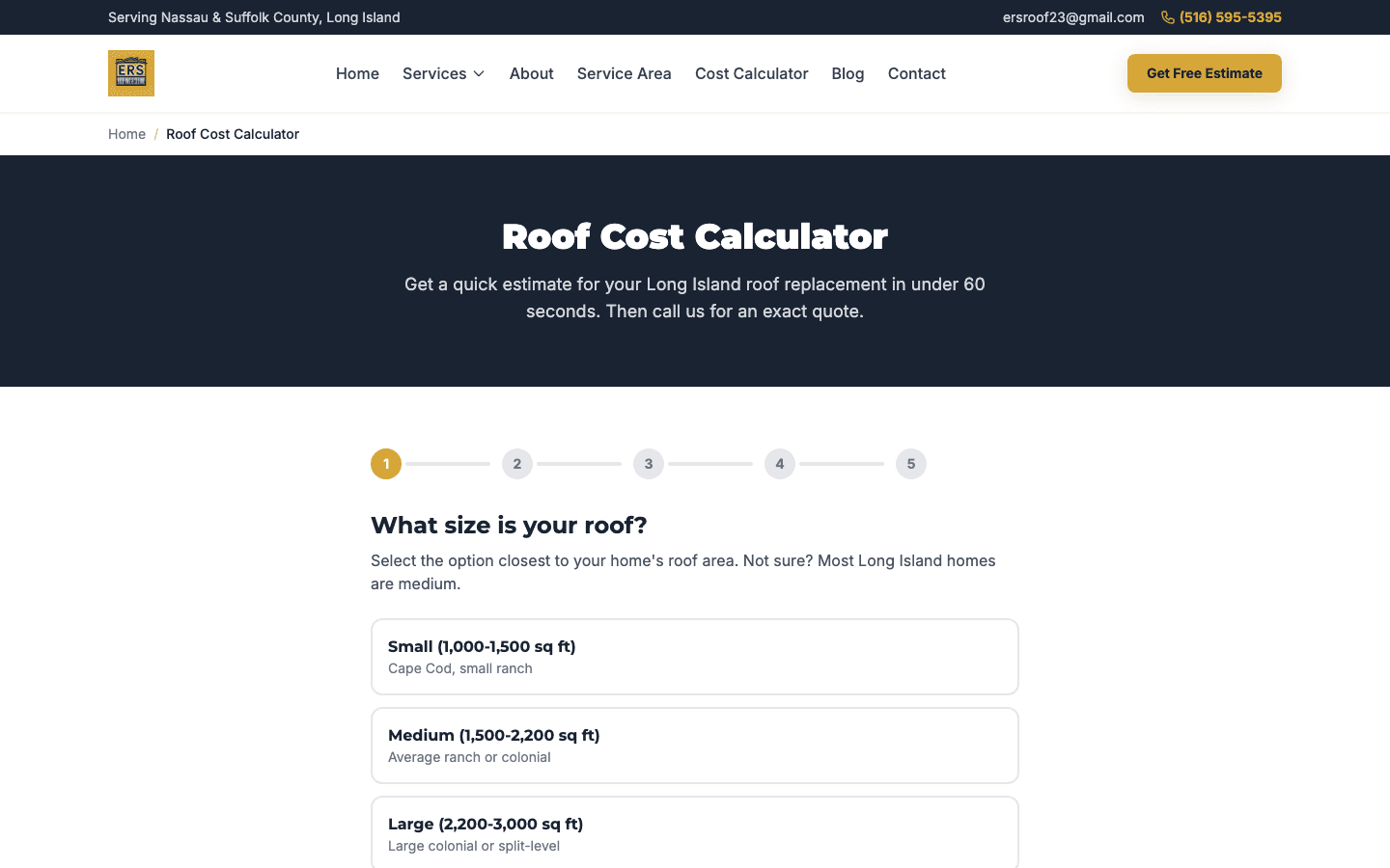 ERS Roofing interactive roof cost calculator tool